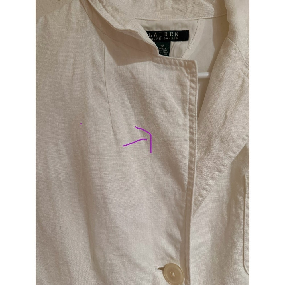 Lauren Ralph Lauren White 100% Linen Blazer Jacket 3 Button Classic Size 12 - Picture 5 of 7